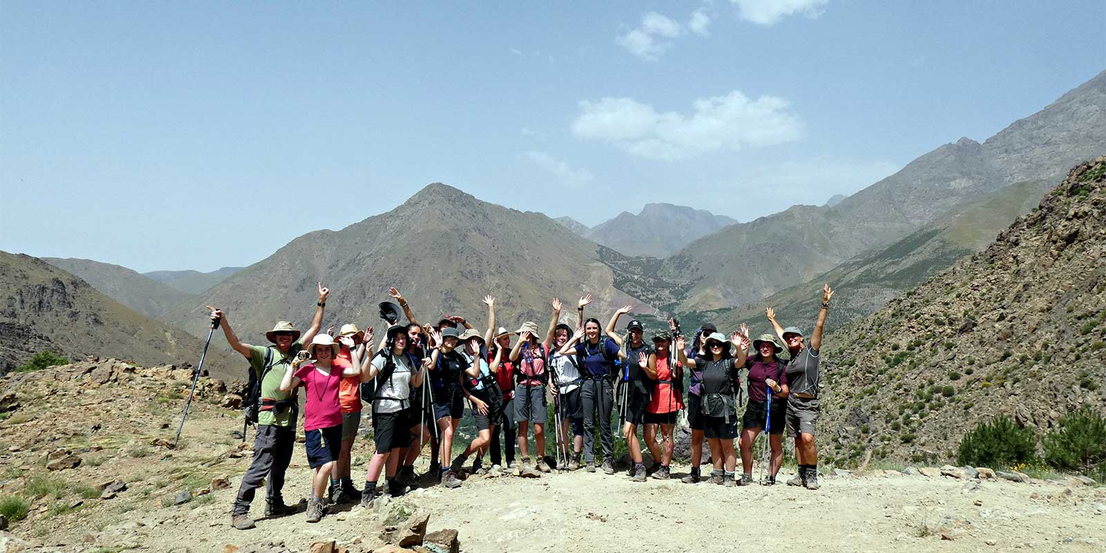 School group at the summit of a mountain in the Atlas Mountains of Morocco