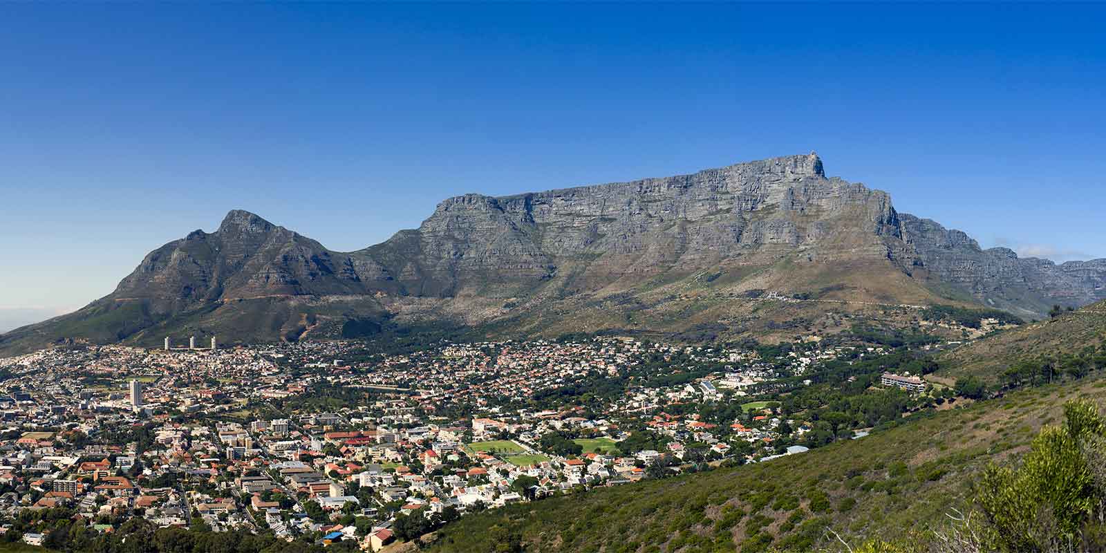 Aerial view of Cape Town with Table Mountain in background