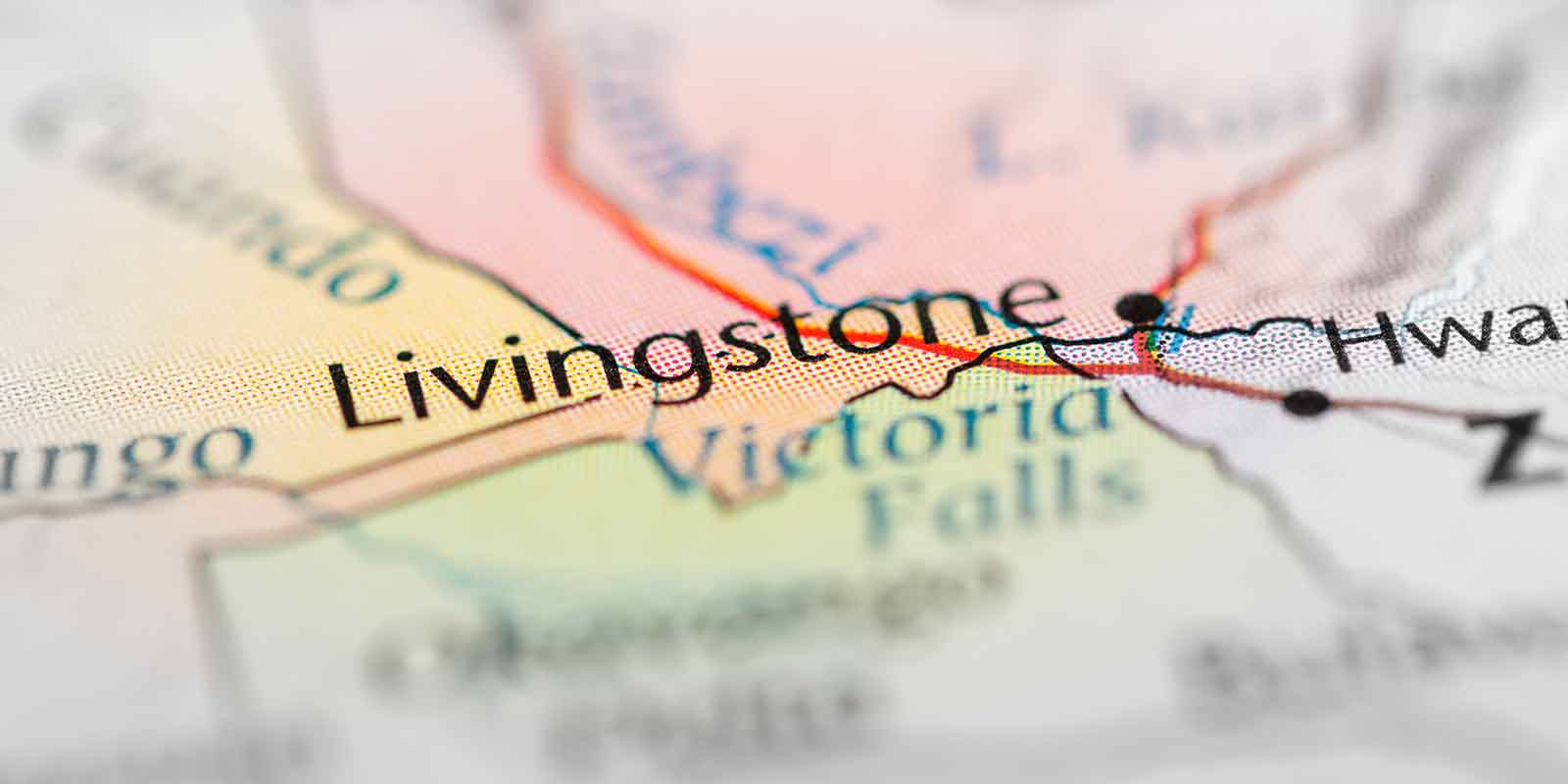 Map highlighting Livingstone and Victoria Falls