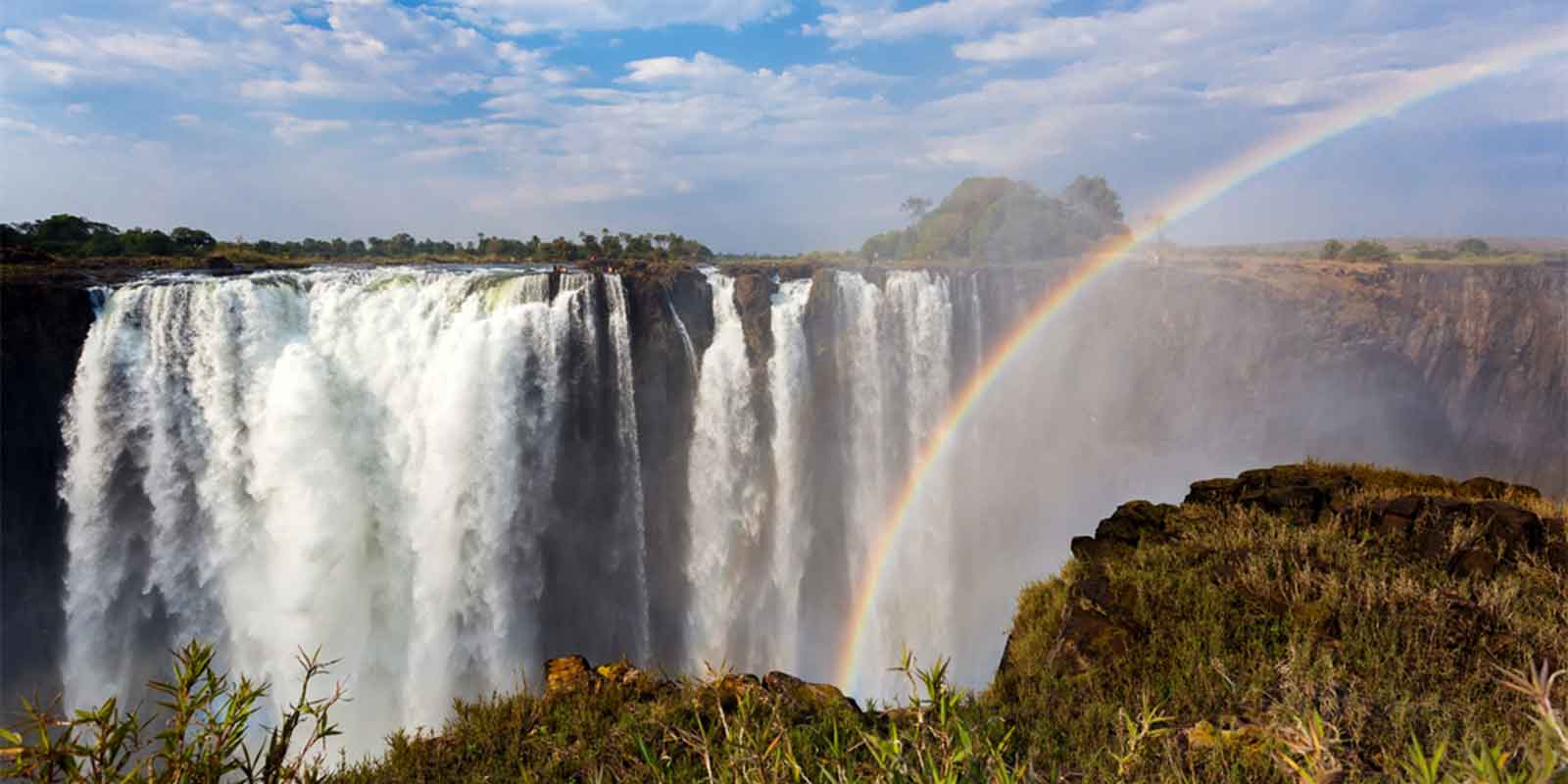 Cascading Victoria Falls with rainbow 