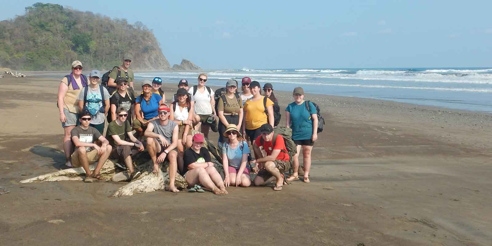 School group on the beach at Carillo in Costa Rica.