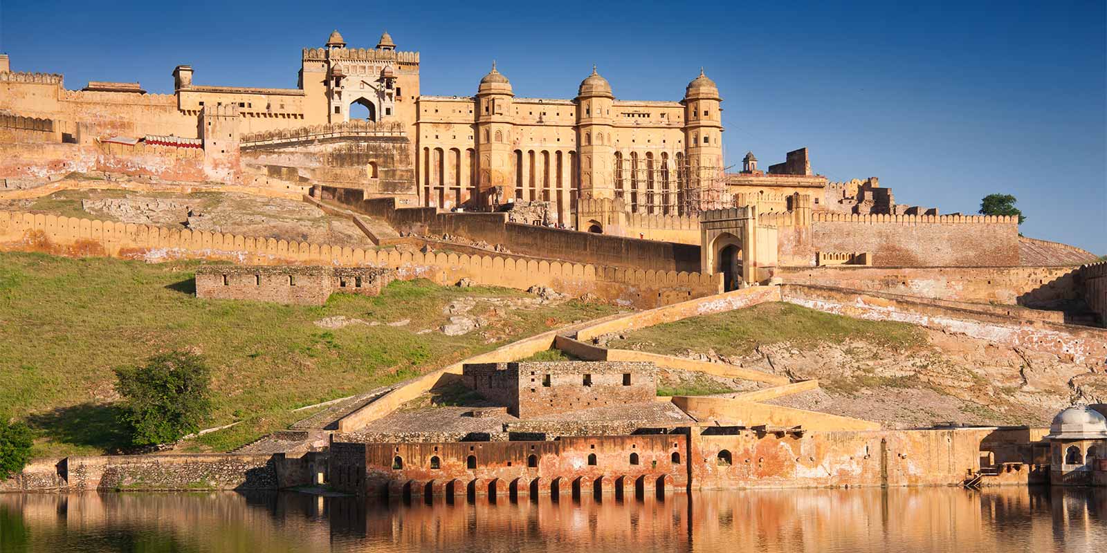 View of Amber Fort on hilltop in Jaipurt