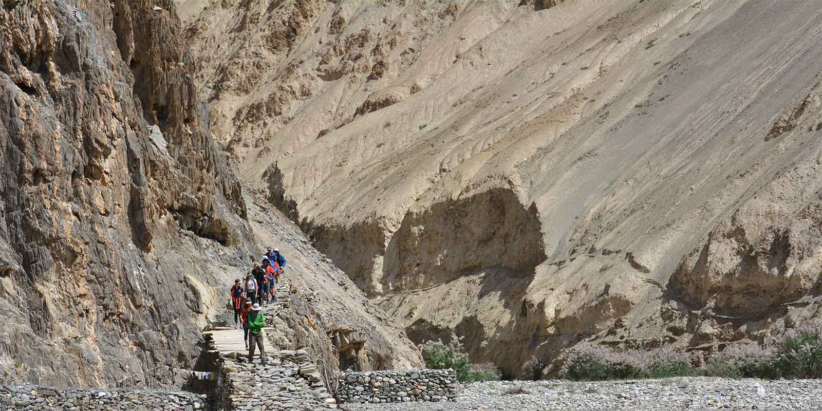 School group hiking in the Markha Valley in the Indian Himalayas