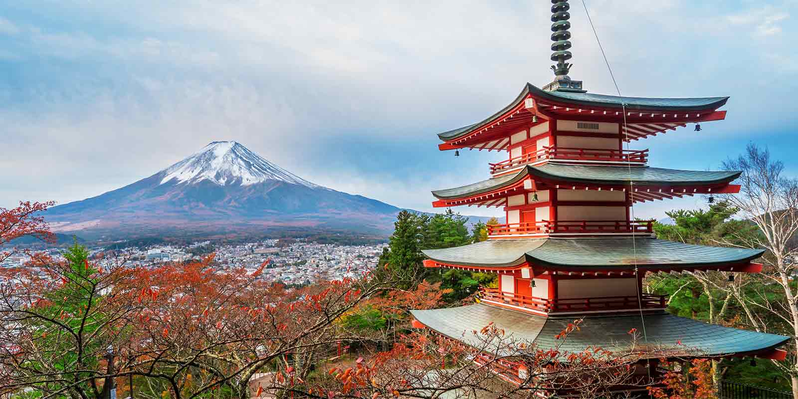 View of Mount Fuji with Chureito Pagoda in foreground