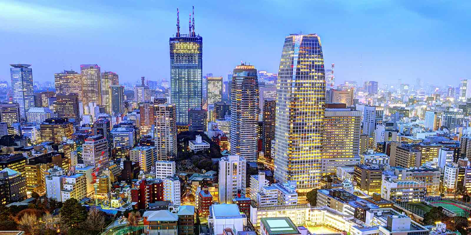 Skyline view at night of Minato Ward Tokyo