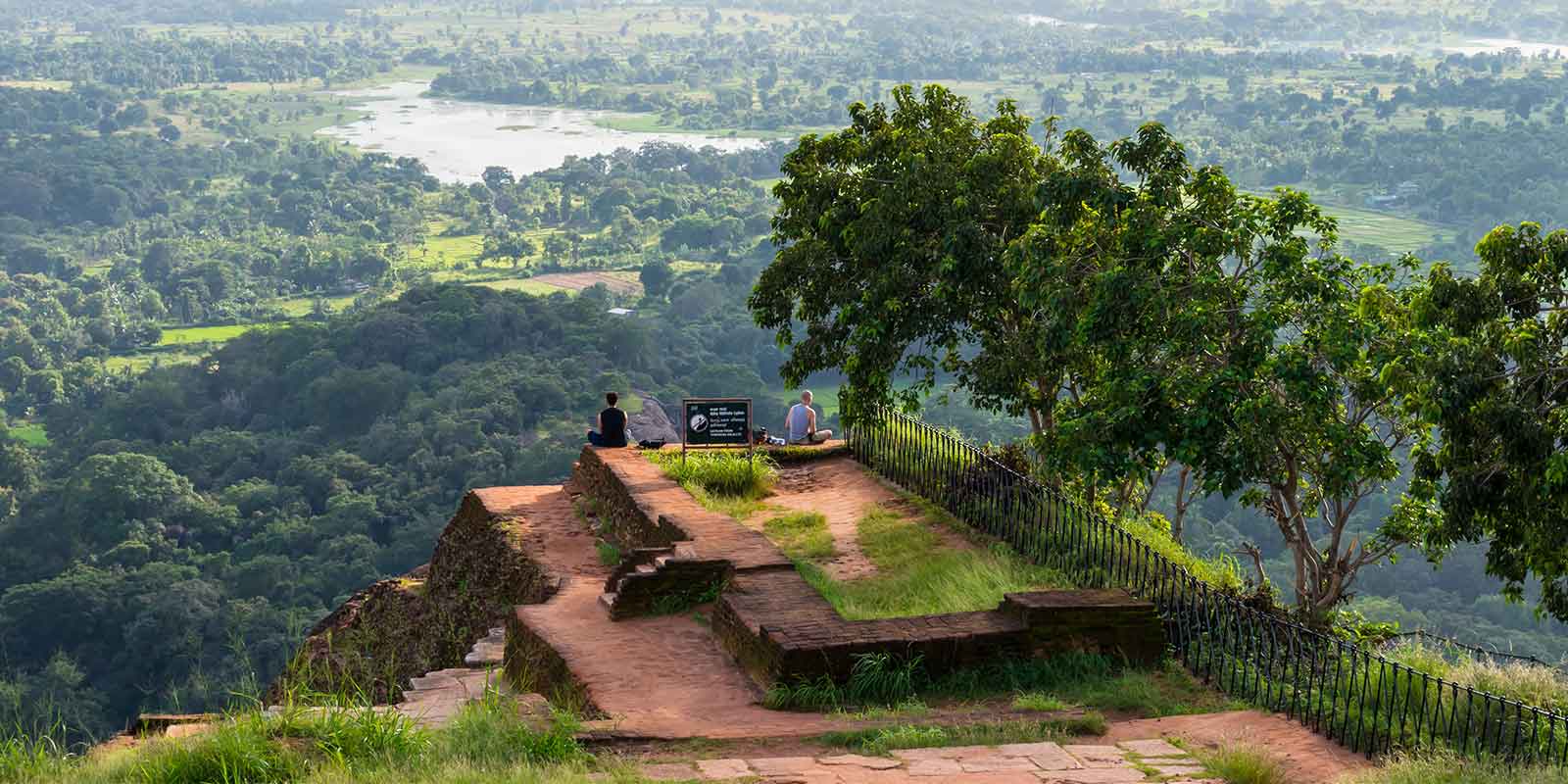 Palace remains on summit of Sigiriya with views of surrounding countryside