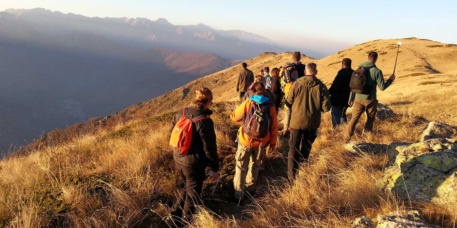 Group of young people hiking in Mavrovo National Park Macedonia