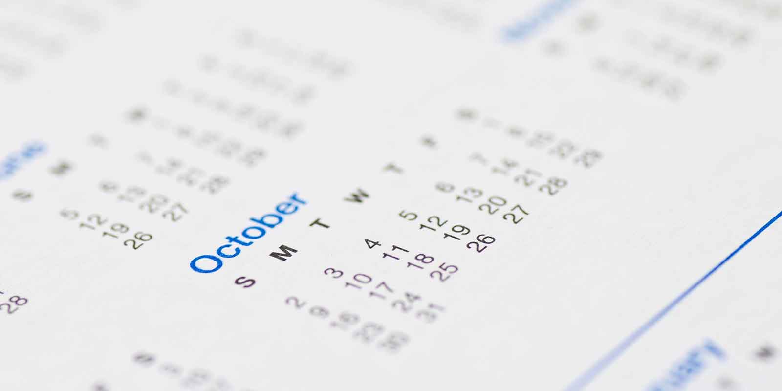 Extract from calendar showing month of October