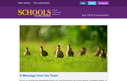 Screenshot of the header area of a recent Schools Worldwide e-newsletter.