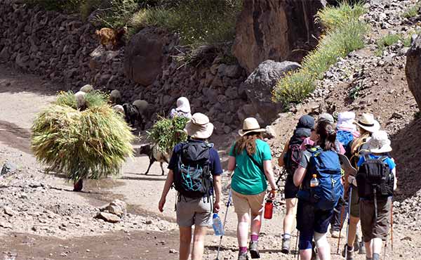 School group hiking in the Atlas mountains of Morocco