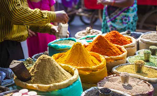 Colourful spice market in Delhi