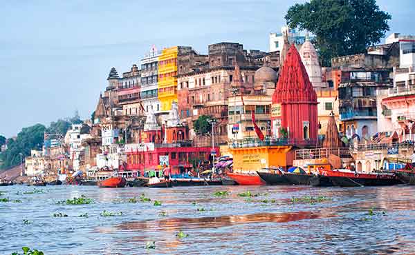 View of Varanasi and ghats from the River Ganges