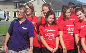 Helen Lewis, head teacher of Ysgol Uwchradd Tywyn, with some of her pupils